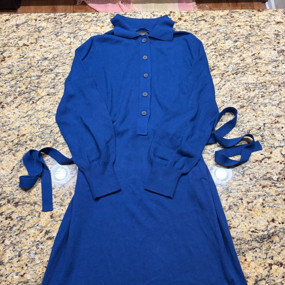 NEW Banana Republic Womens Blue Knit Polo Midi Sweater Dress Size M ws